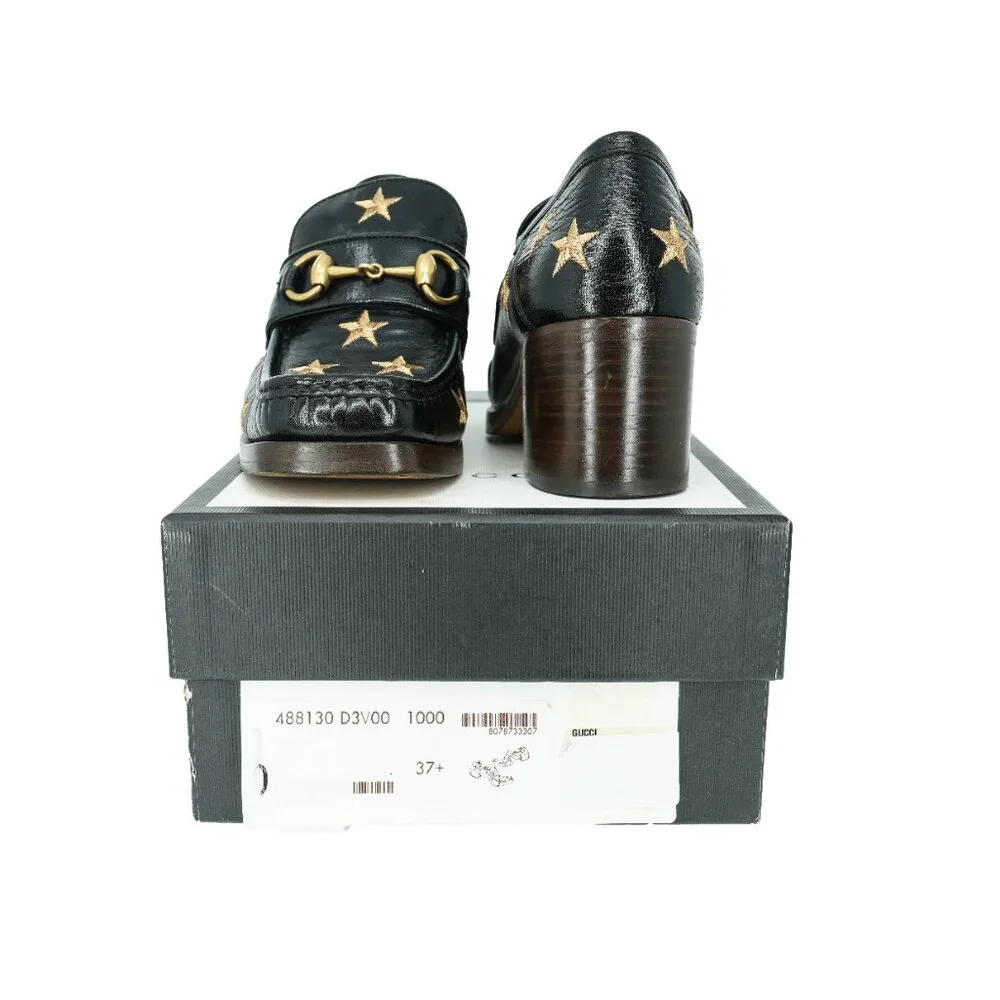 Gucci Horsebit Embroidered Stars Leather Mid Heel Loafers - Picture 5 of 8